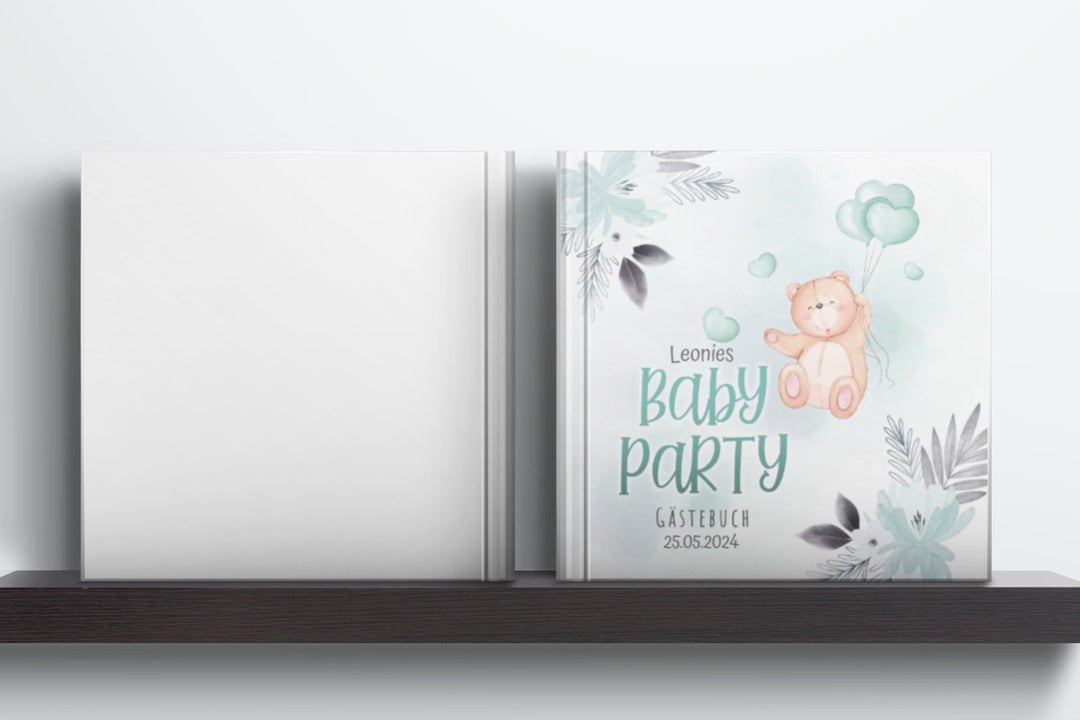 Babyparty Gästebuch personalisiert Bär blau - ymemos