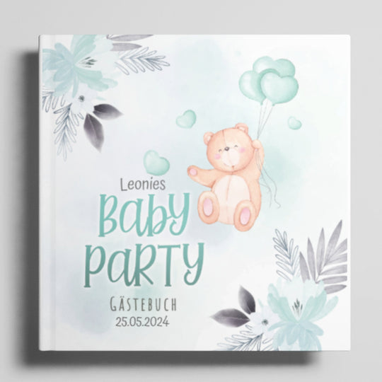 Babyparty Gästebuch personalisiert Bär blau - ymemos