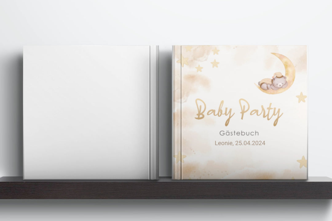 Babyparty Gästebuch personalisiert - Mond & Sterne - ymemos