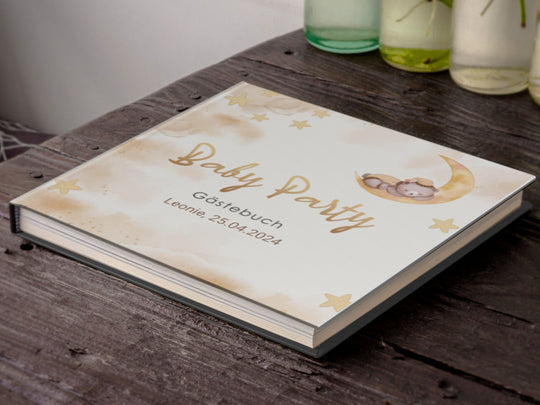 Babyparty Gästebuch personalisiert - Mond & Sterne - ymemos