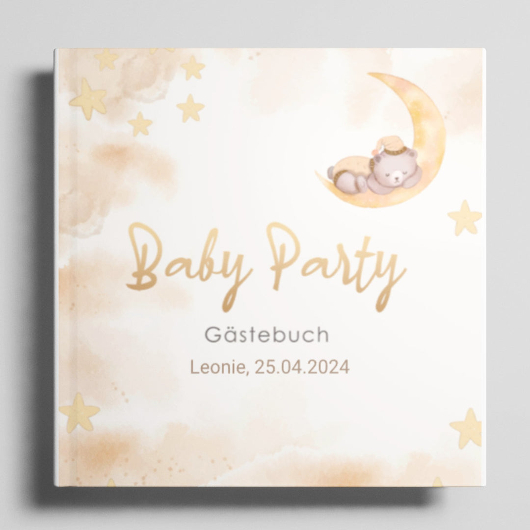 Babyparty Gästebuch personalisiert - Mond & Sterne - ymemos