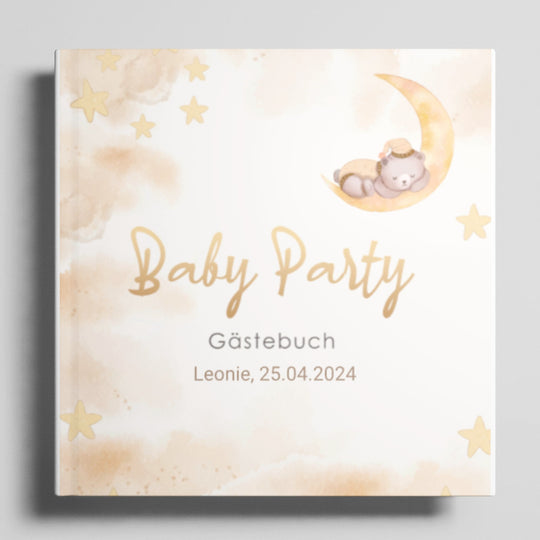 Babyparty Gästebuch personalisiert - Mond & Sterne - ymemos