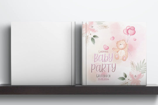 Babyparty Gästebuch personalisiert rosa Bär - ymemos