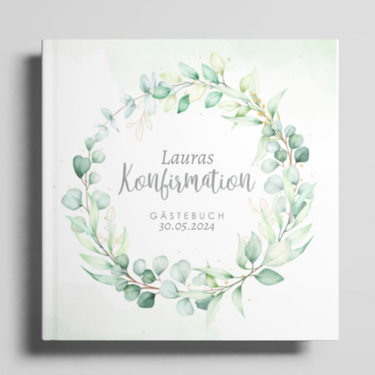 Personalisiertes Konfirmation Gästebuch greenery - ymemos