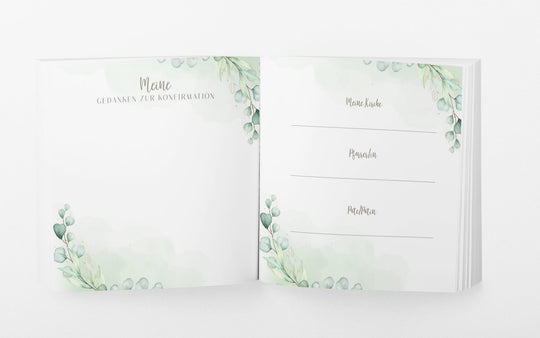 Personalisiertes Konfirmation Gästebuch greenery - ymemos